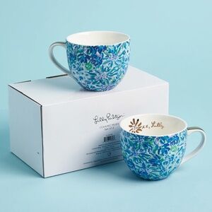 Lilly Pulitzer 12 Oz Ceramic Coffee Tea Mug Blue Floral LIL-HO-001 Box Set Gold